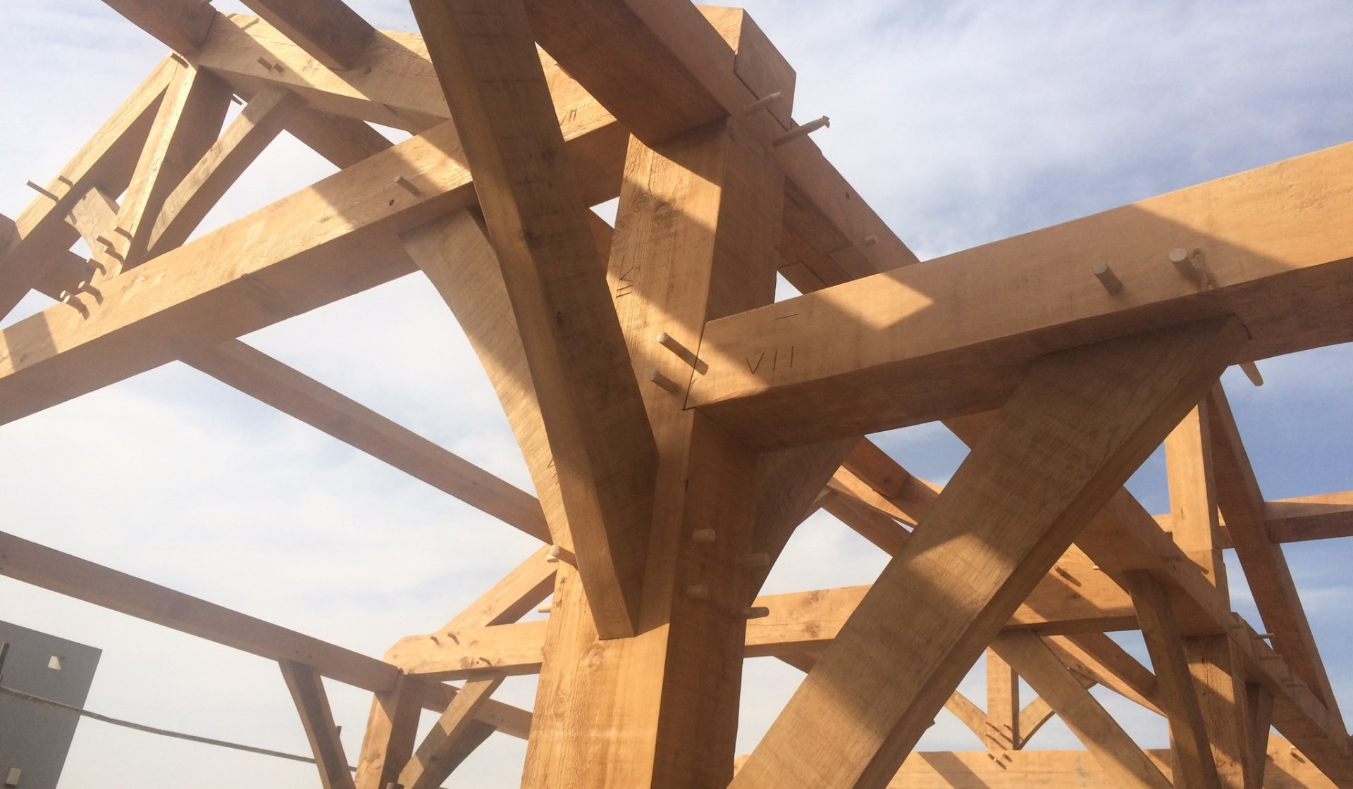 חלקי השלד מחוברים במגרעות ופינים מעץ