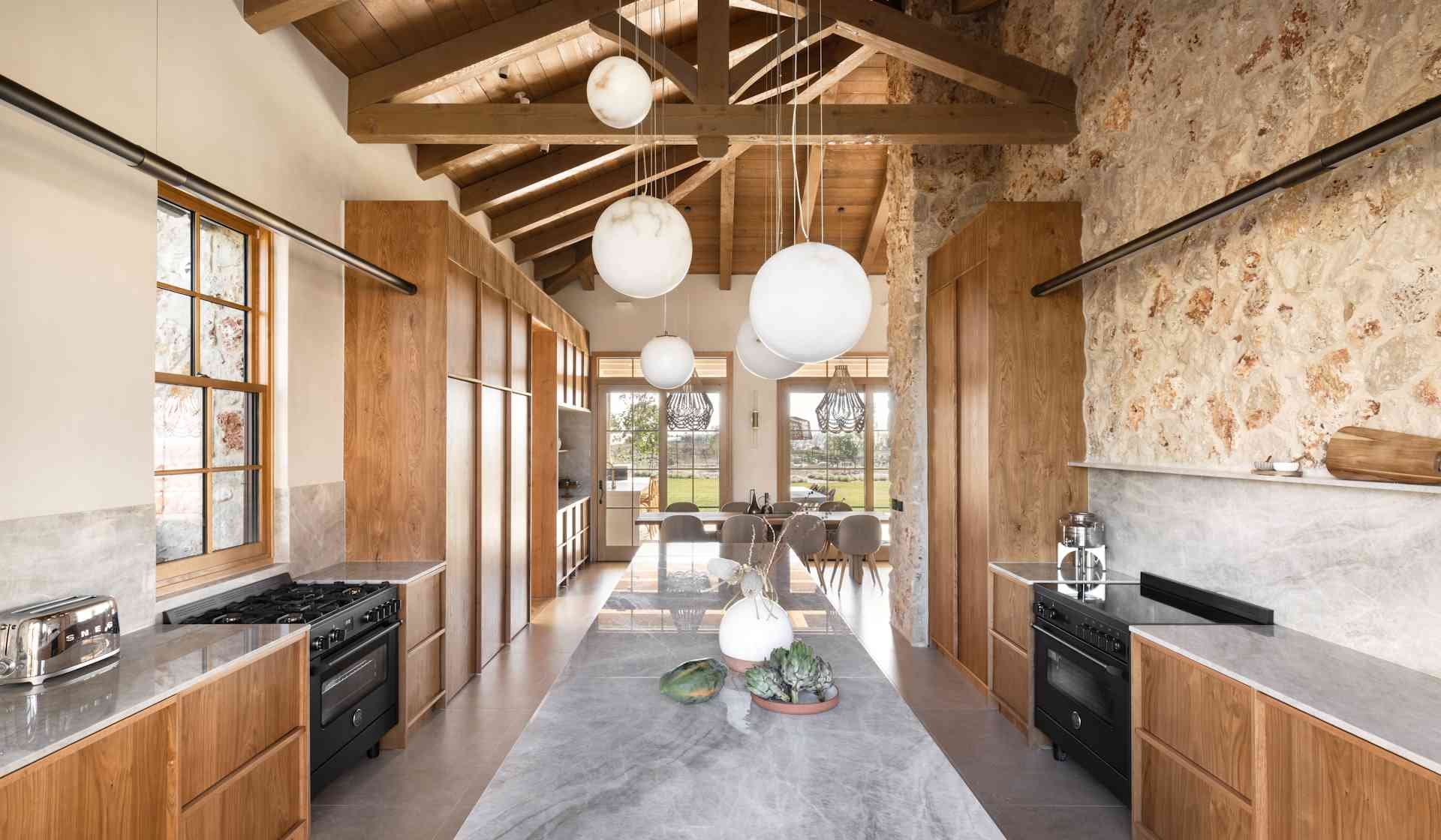 Ringwood timber frame roof SH house kitchen to living area view