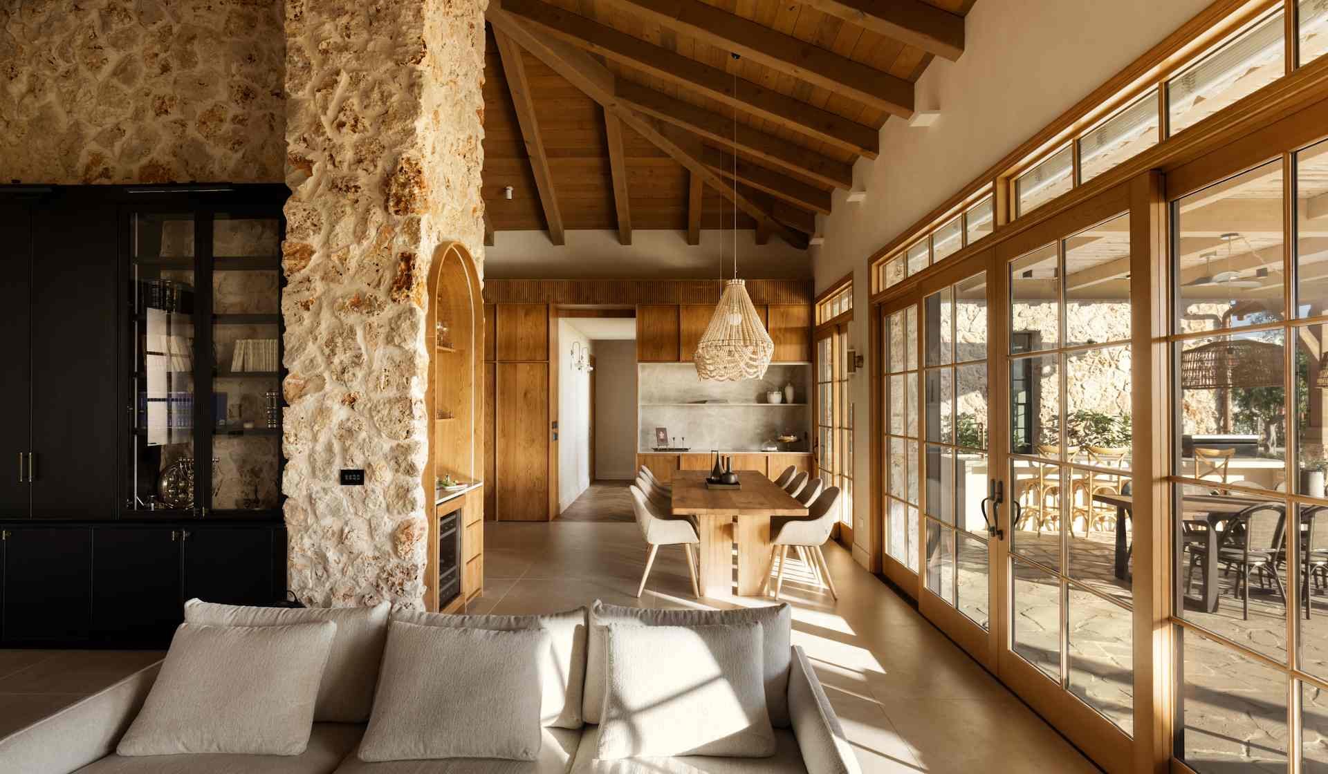 Ringwood timber frame roof SH house living area interior side view